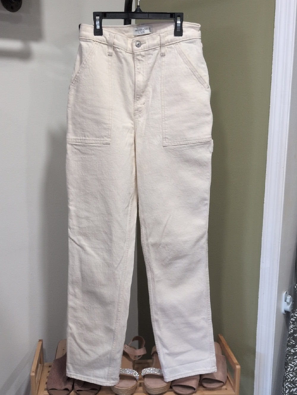 ABERCROMBIE & FITCH 90s Straight Ultra High Rise Curve Love Off White Jean 28/6L
